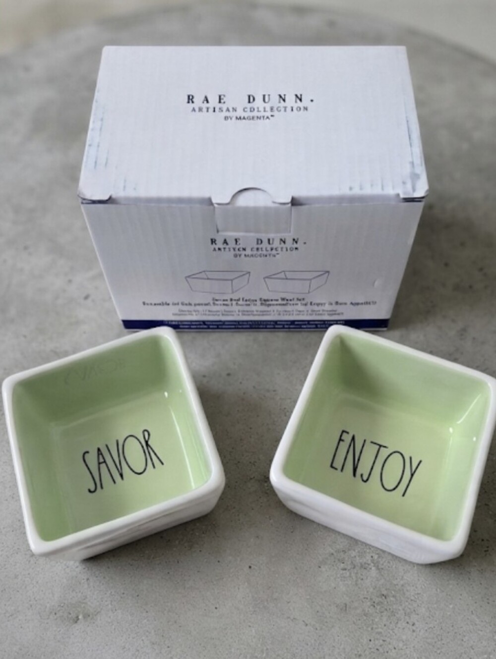 NEW Rae Dunn "Savor" & "Enjoy" Square Bowl Set
